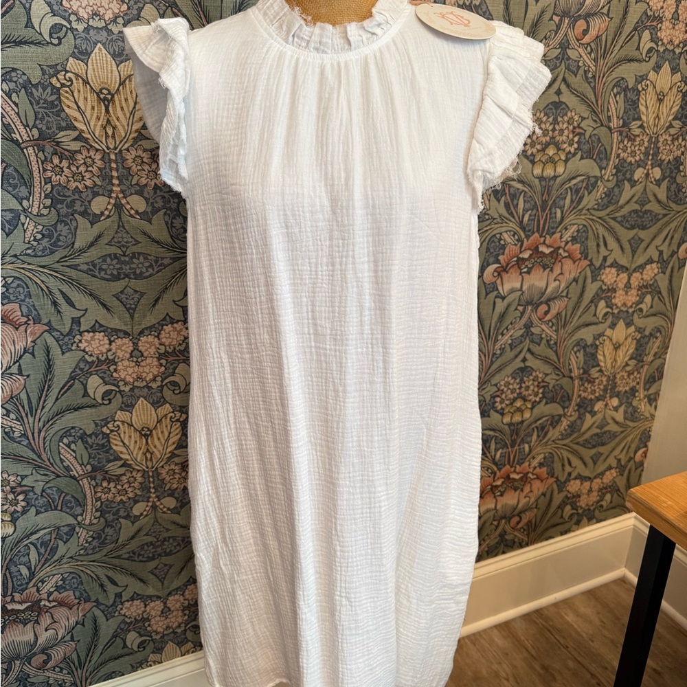 Victoria Dunn White Gauze Sleeveless Shift Summer Beach Dress NWT sz Large